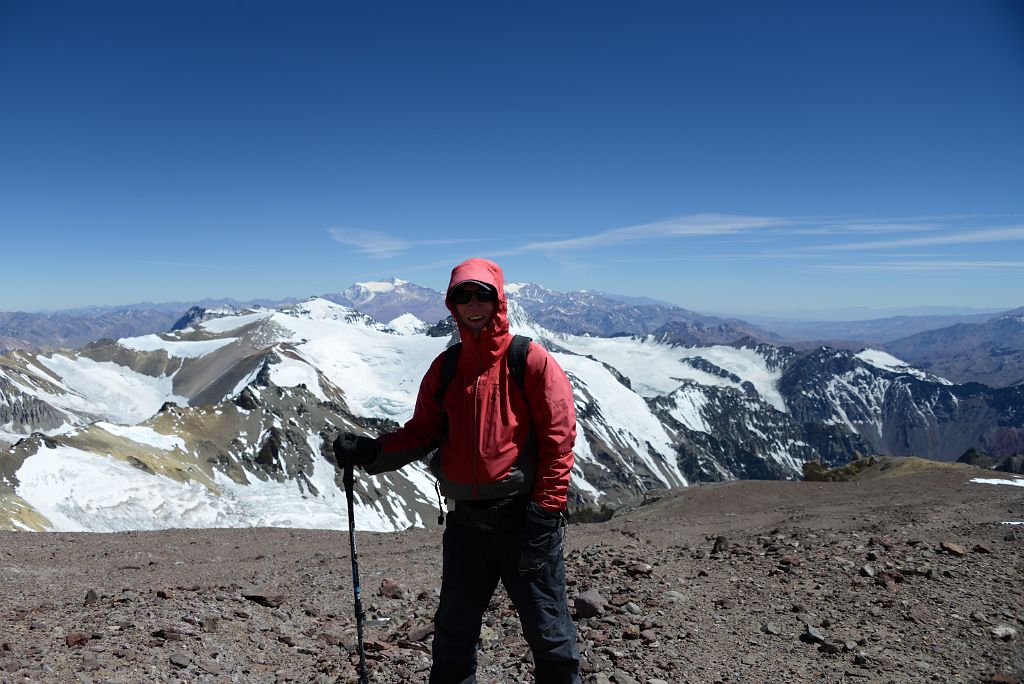 04 Jerome Ryan With Cerro Fitzgerald, Zurbriggen, Cupola de Gussfeldt, La Mesa, Mercedario, Alma Negra, Ramada Just After Leaving Camp 2 For Aconcagua Camp 3 Colera